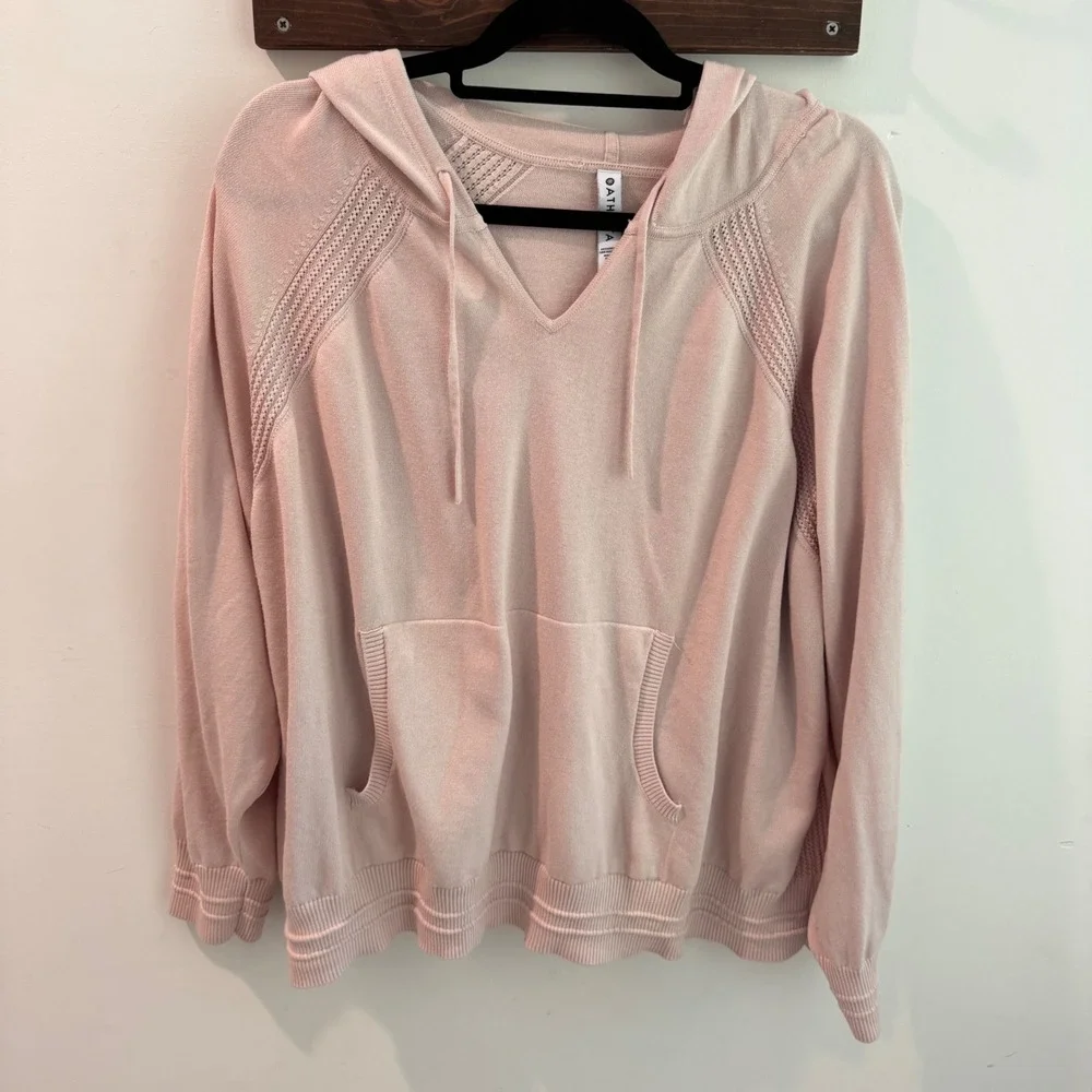Athleta Evergreen Sweater Hoodie in Orchid Pink V-Neck Mesh Raglan 3X